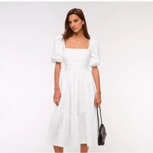 Abercrombie & Fitch Emerson Poplin Puff Sleeve Midi Dress - Size Medium
